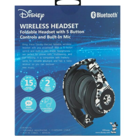 Disney Mickey Mouse Foldable Bluetooth® Over-Ear Headphones, Black/White/Gray - Picture 2 of 4